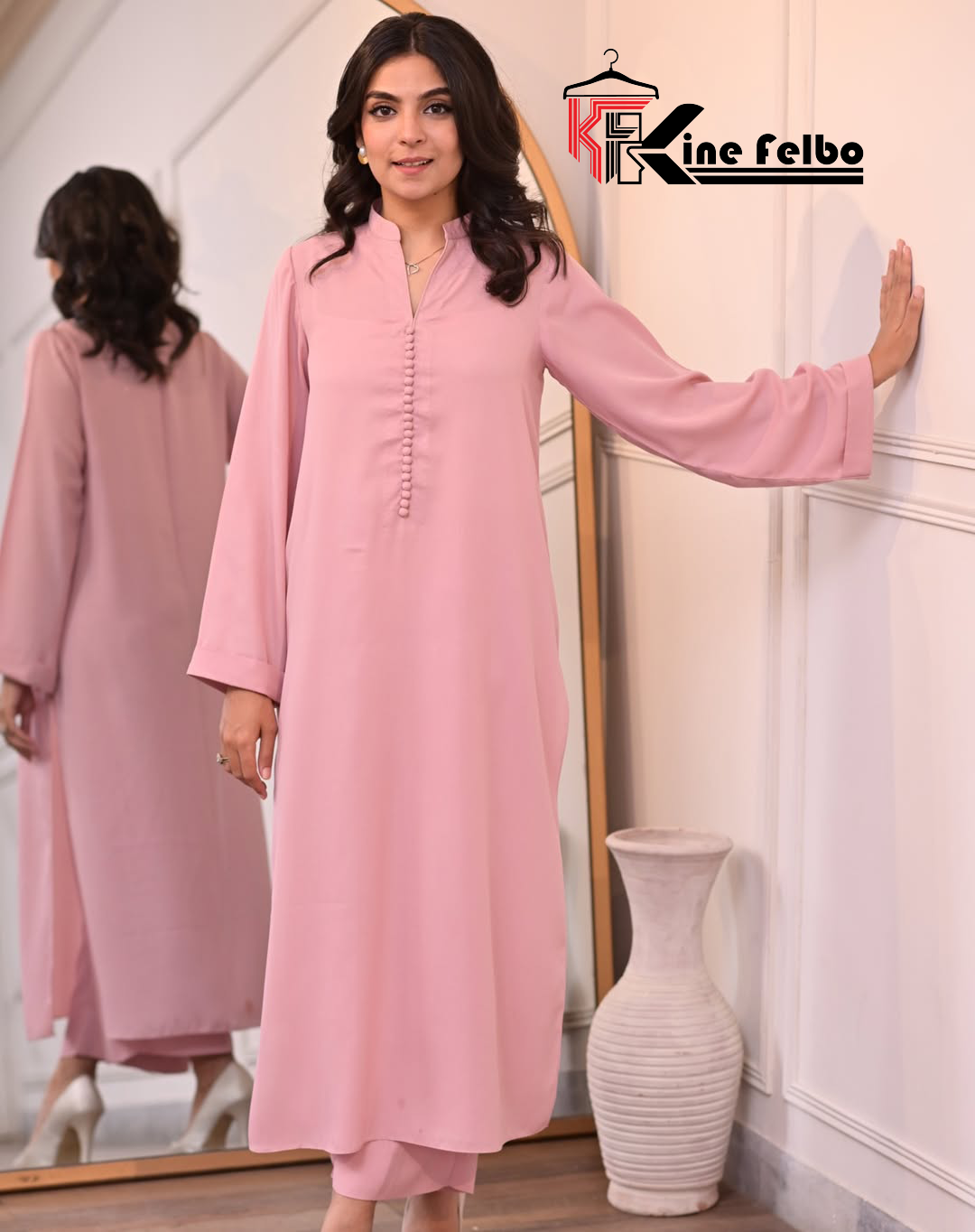Luxery Pink Button Dress