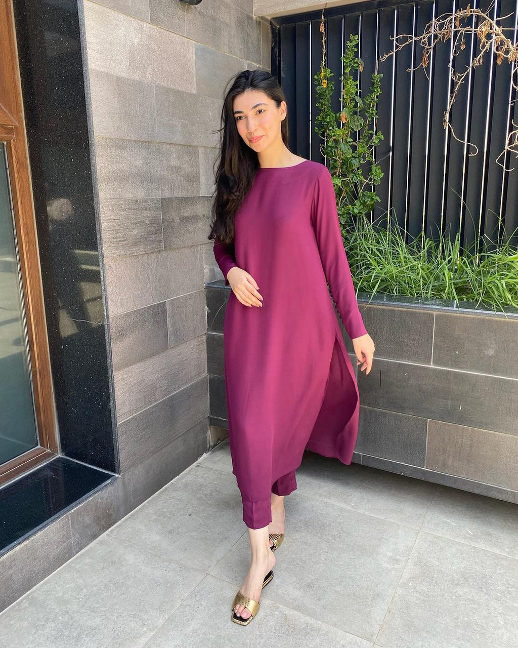 HOT PINK LONG KURTI SET