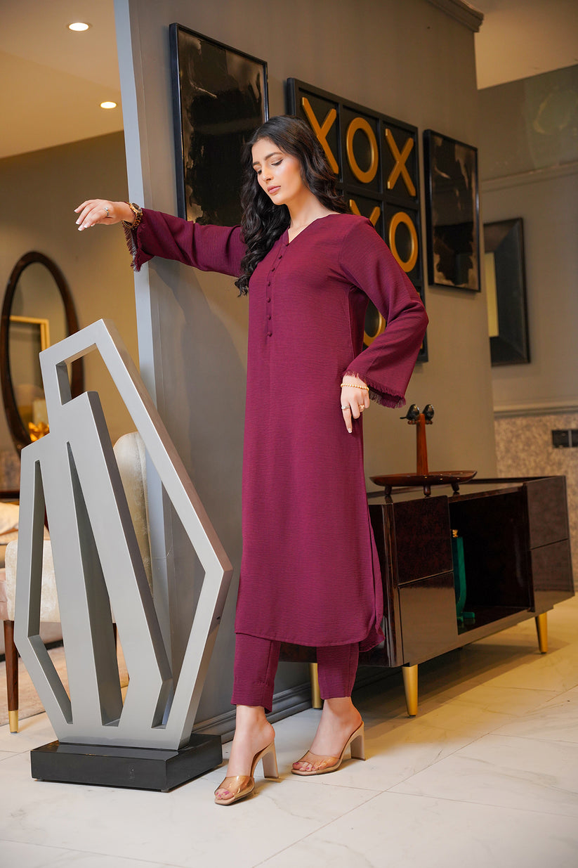 Burgundy Long Buttoned Set