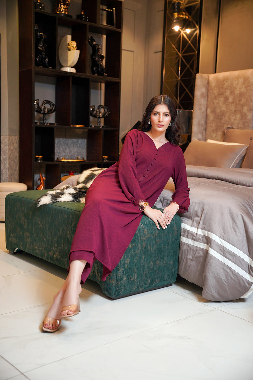 Burgundy Long Buttoned Set