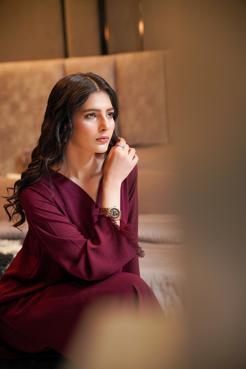 Burgundy Long Buttoned Set