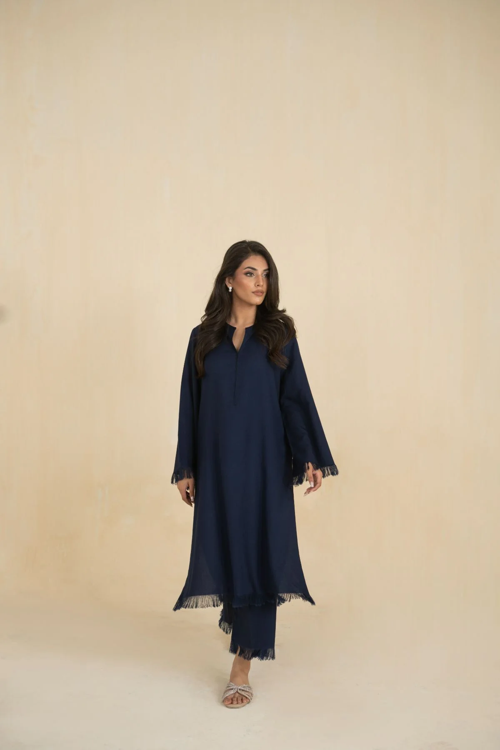 Navy Long Fringe Set