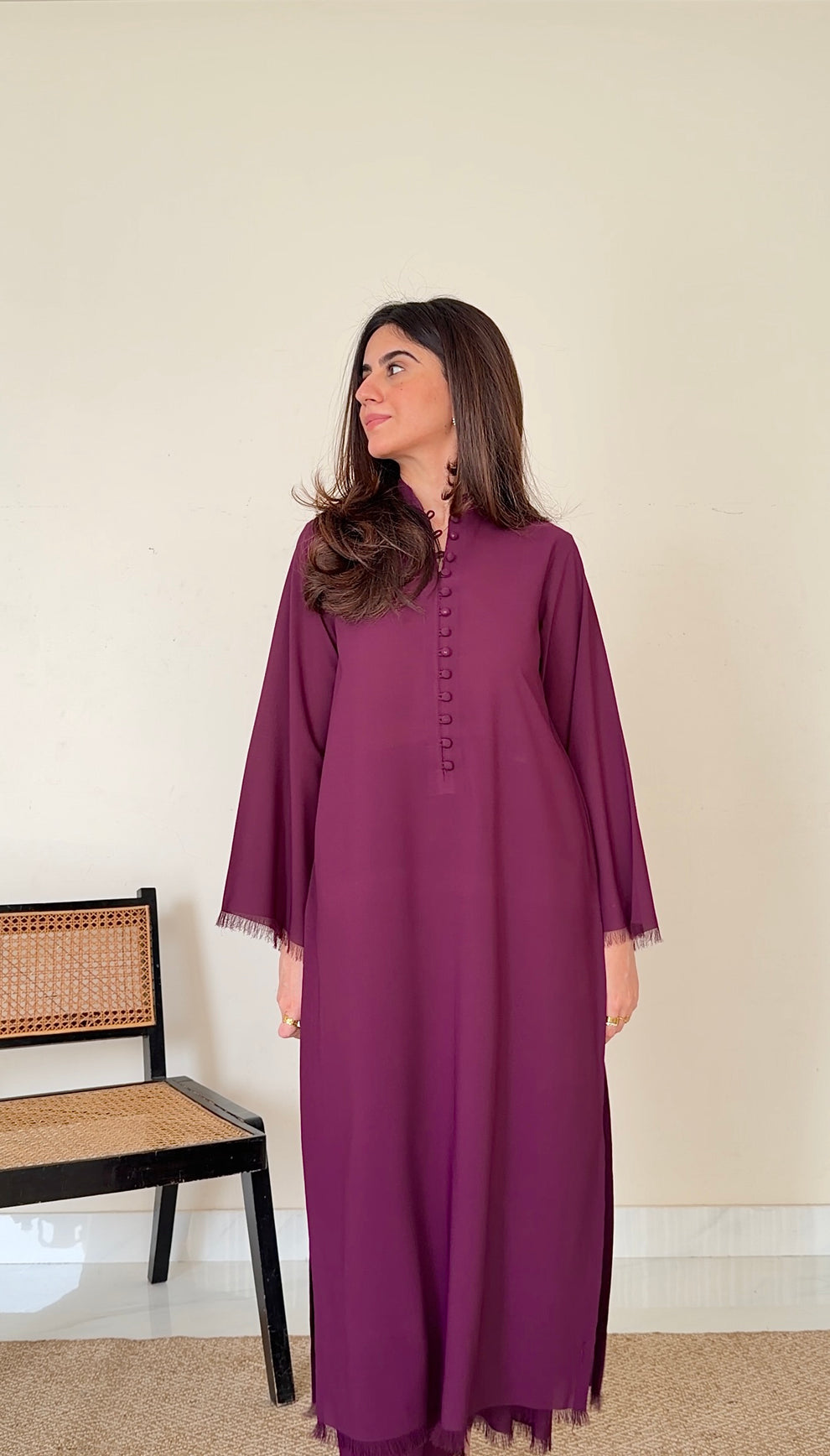 Burgundy Long Button Set