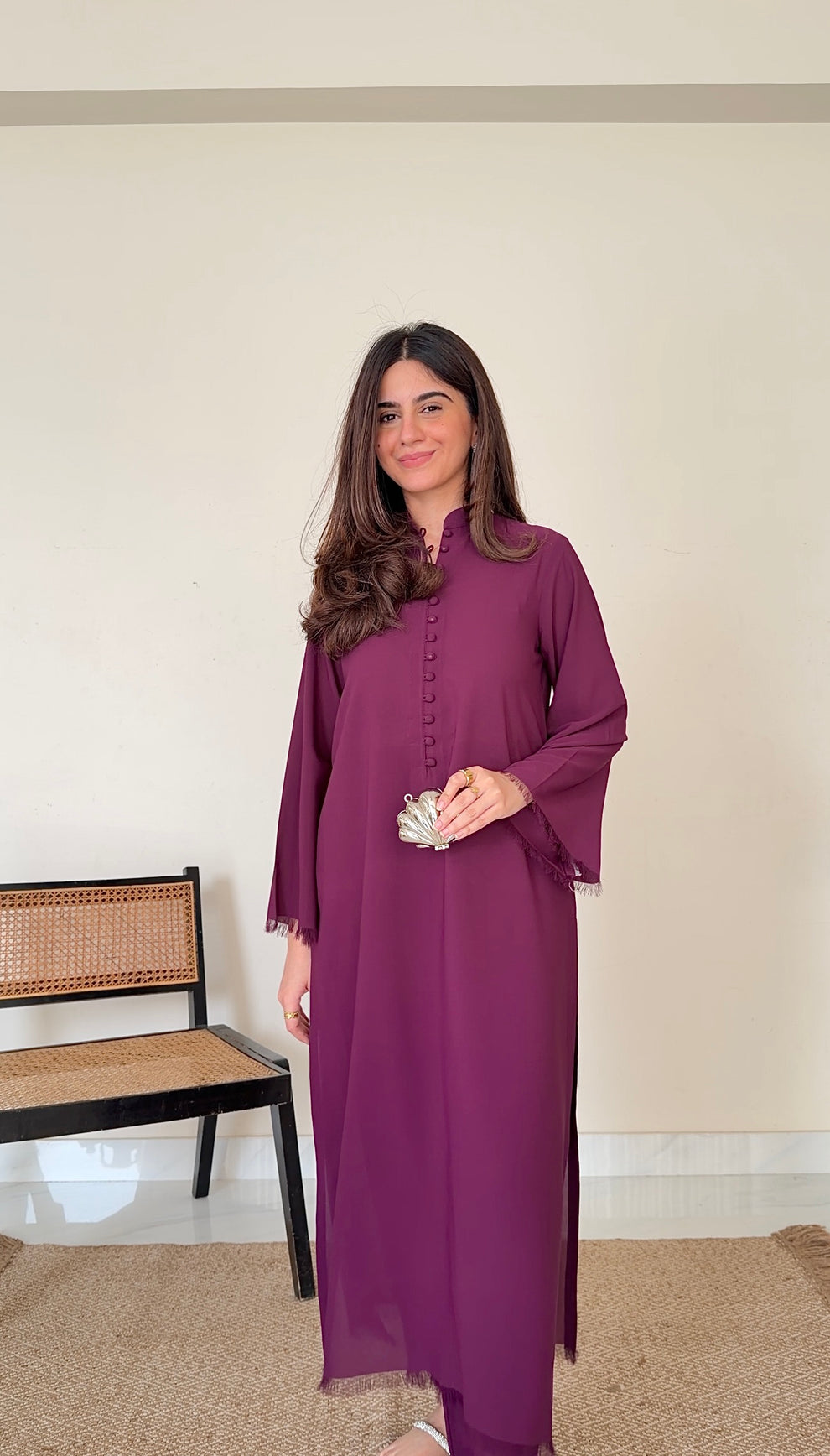 Burgundy Long Button Set