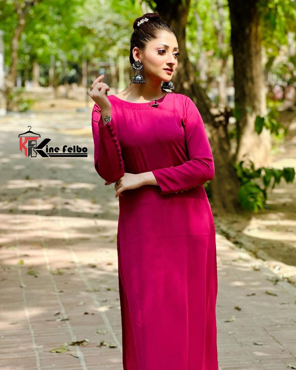 HOT PINK LONG KURTI SET