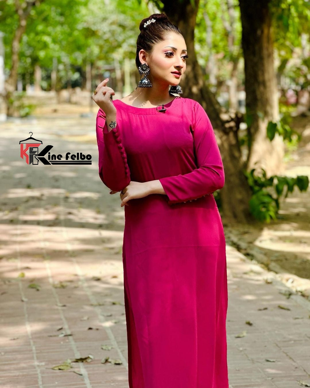 HOT PINK LONG KURTI SET