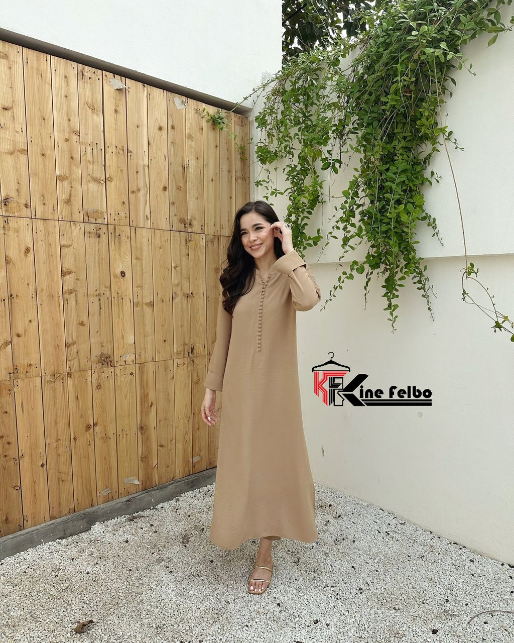 Pakistani Beige Long Button Dress
