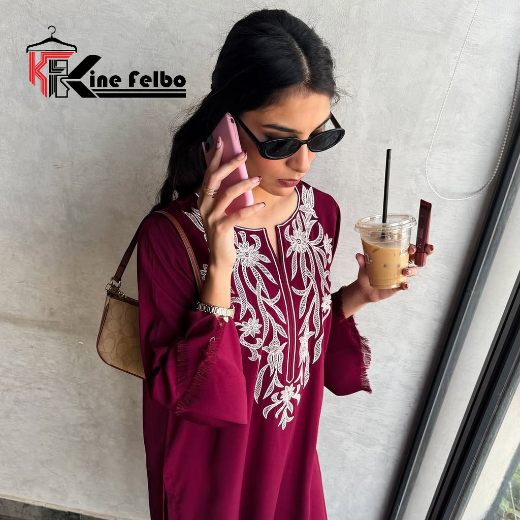 Eid Speical Maroon Embroidery Set