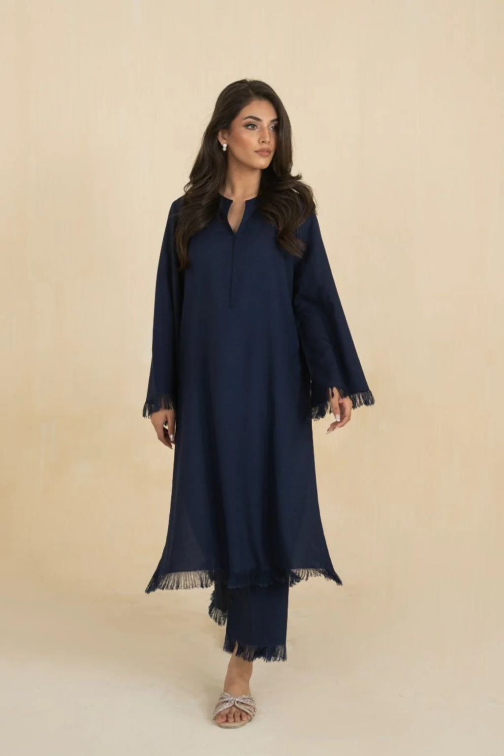 Navy Long Fringe Set