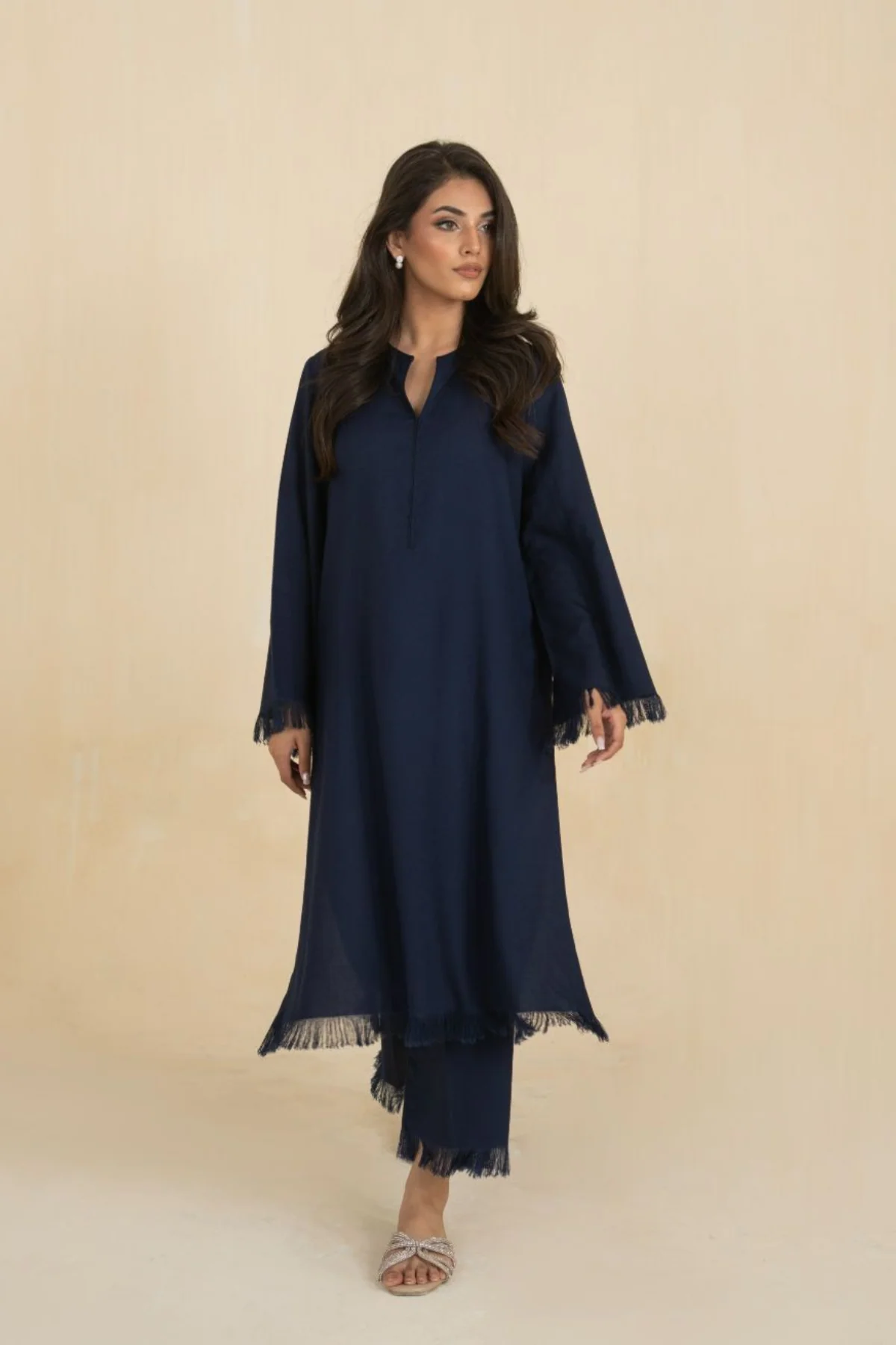 Navy Long Fringe Set