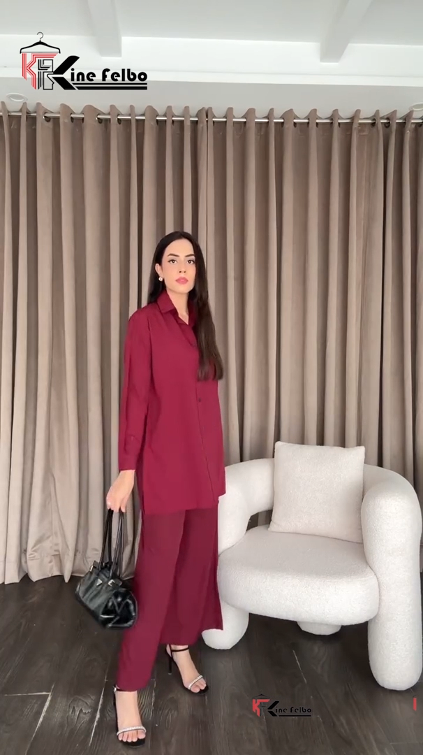 Casual Shirt Set (Wine Color)