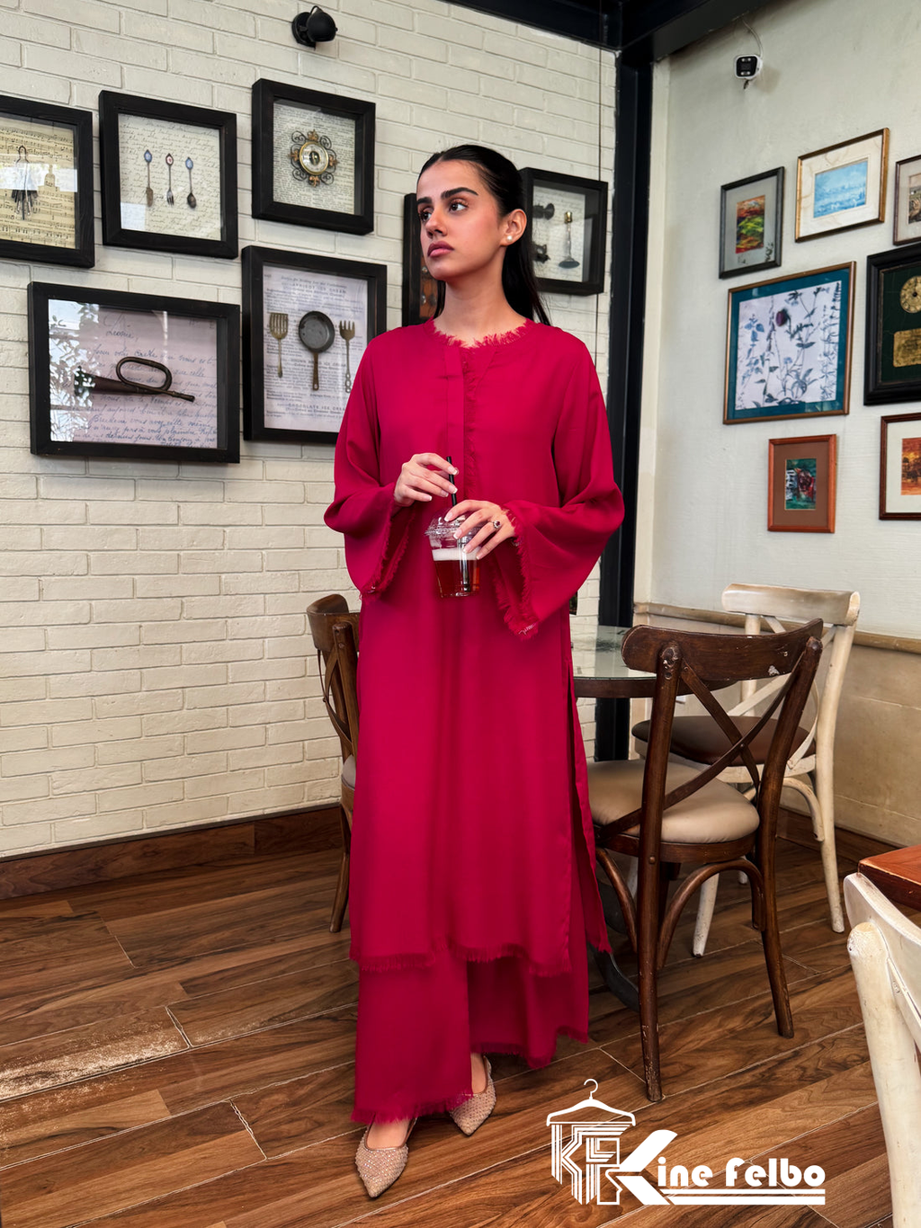 Red Long Fringe Set