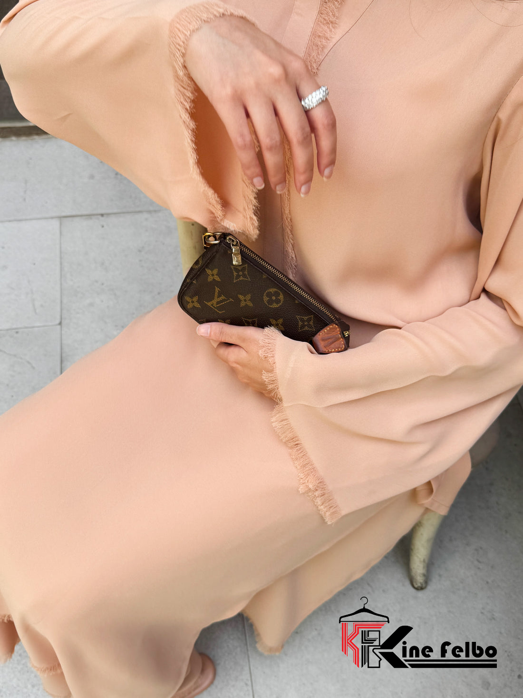 Beige Long Fringe Set