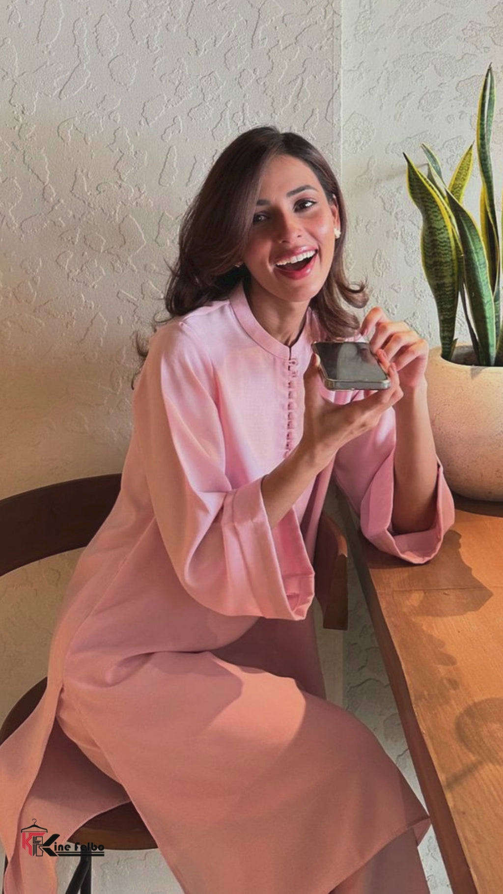 Pink Buttoned Short Kurti Set