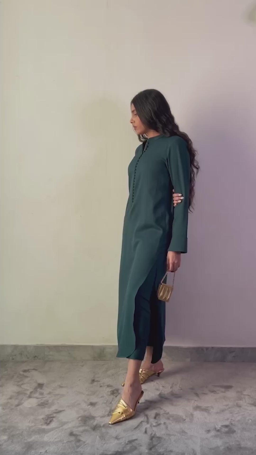 Sea Green Button Kurti Set