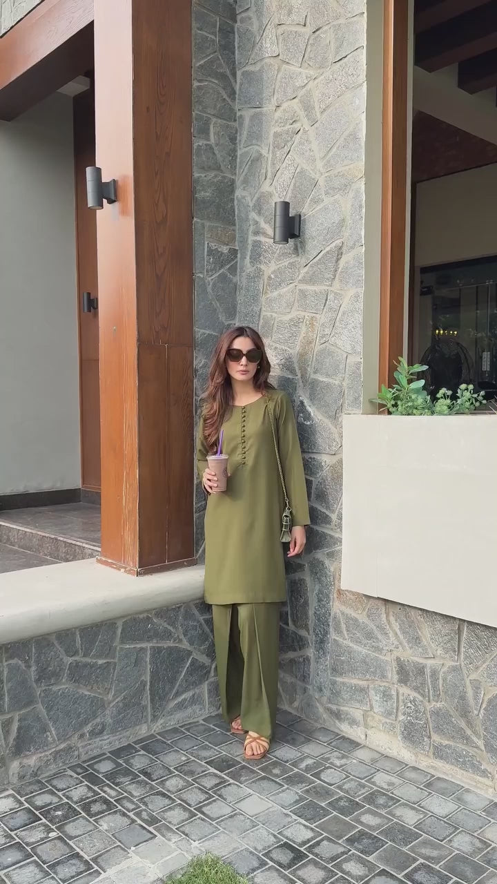 Casual luxury Olive Short Kurti with Farshi salwar set
