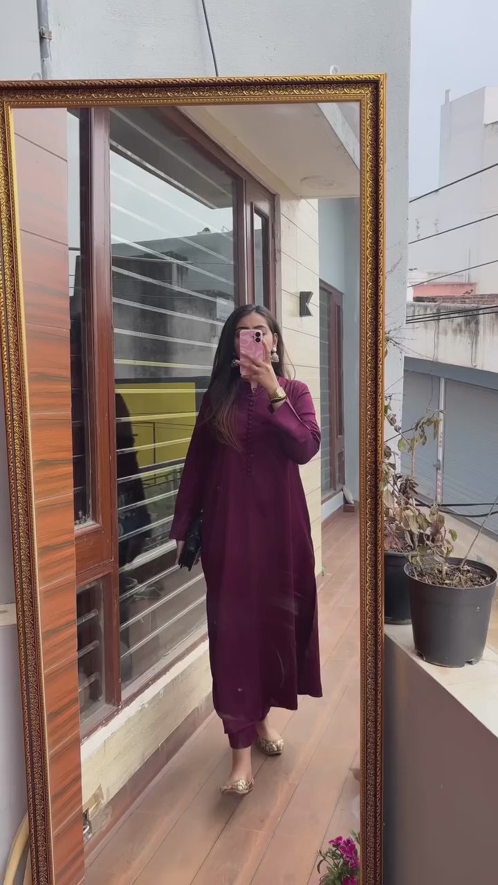 Pakistani Long Maroon Button Set