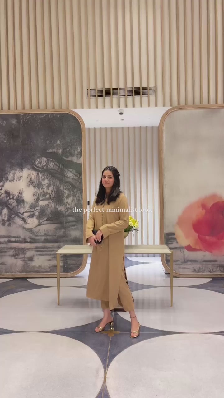 Pakistani Beige Long Button Dress