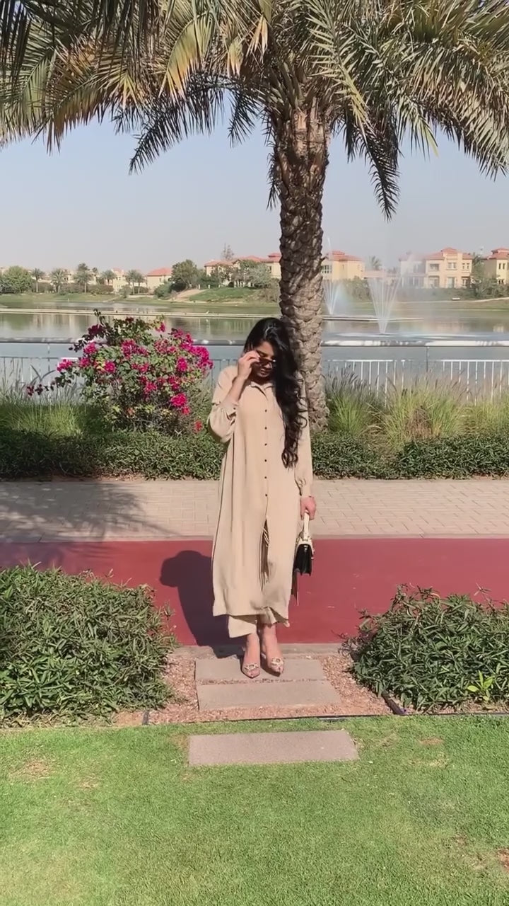 Beige Long Button Dress