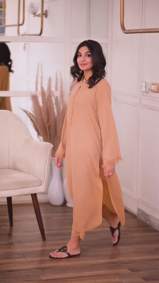 Luxery Beige Button Dress
