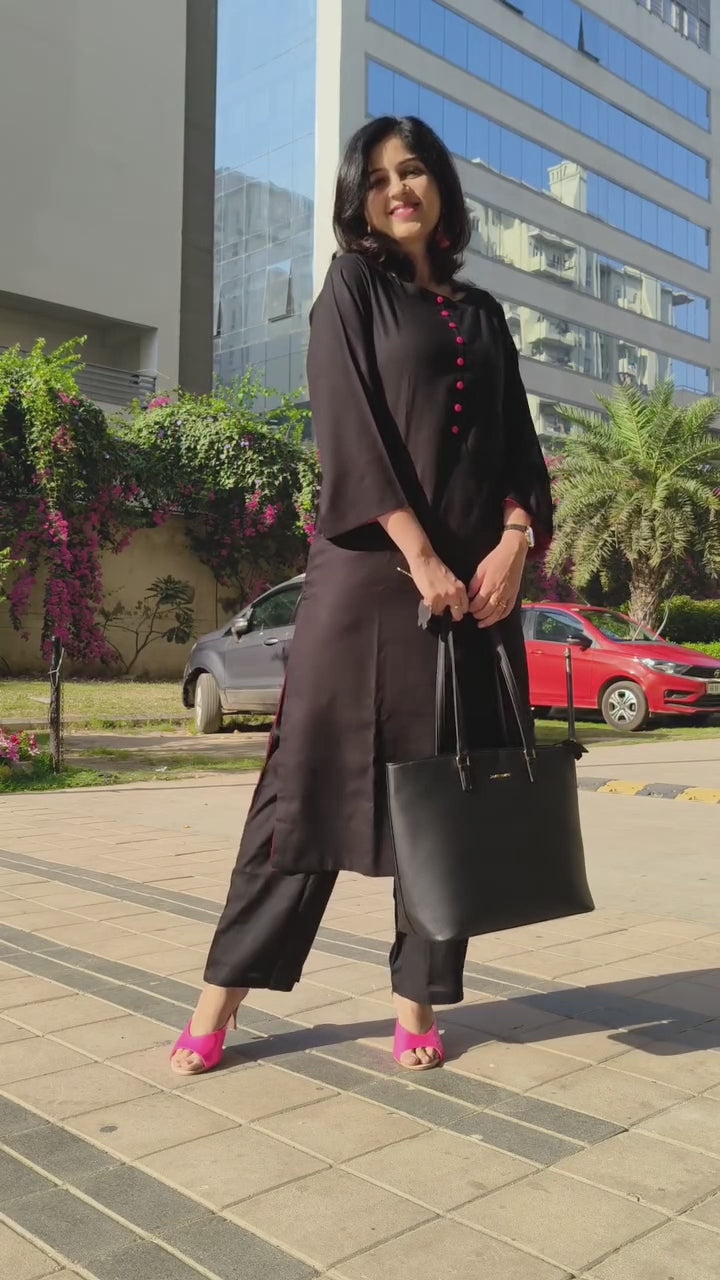 Lira Black Buttoned Set