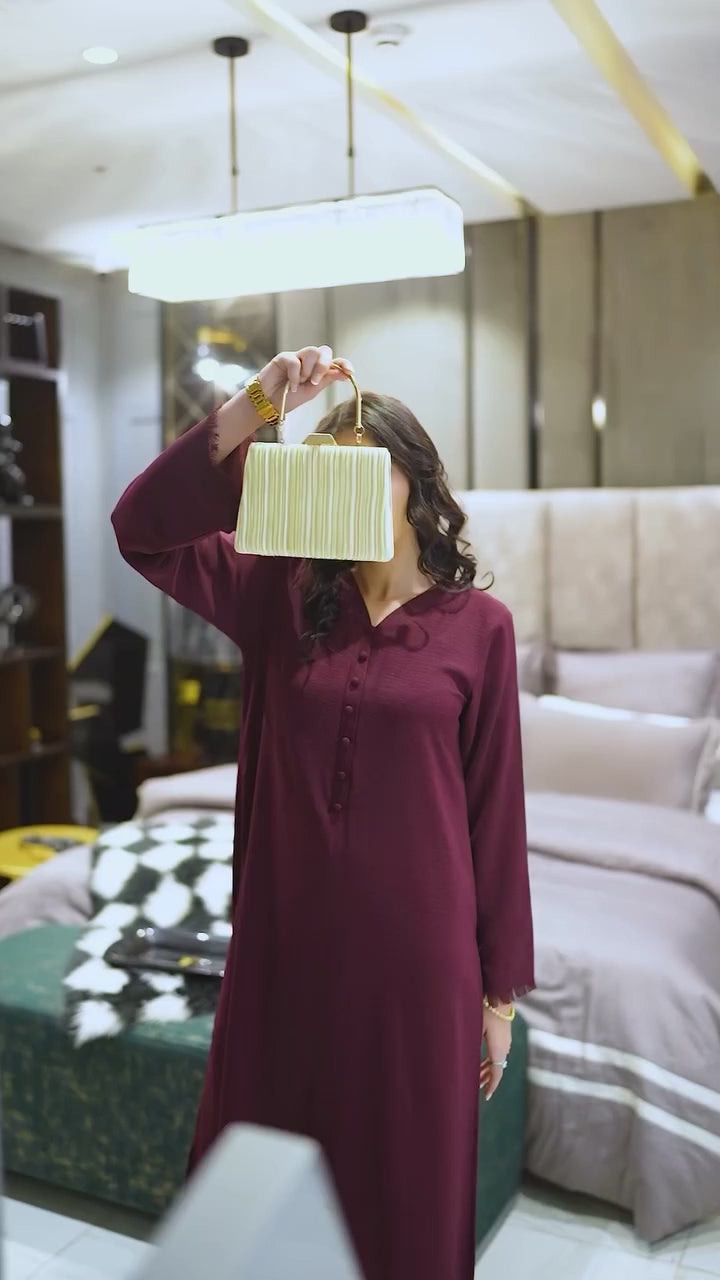 Burgundy Long Buttoned Set