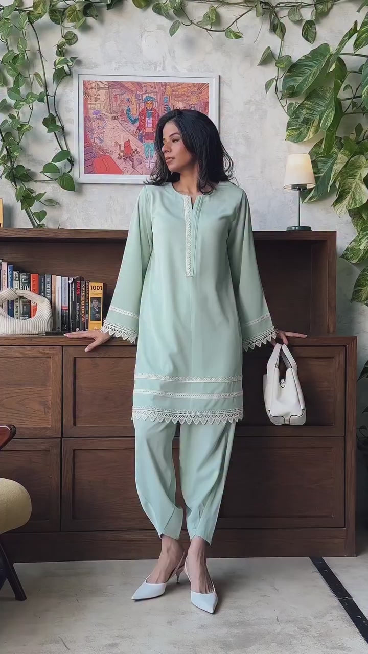 Eid Speical Mint Blue Lace Set
