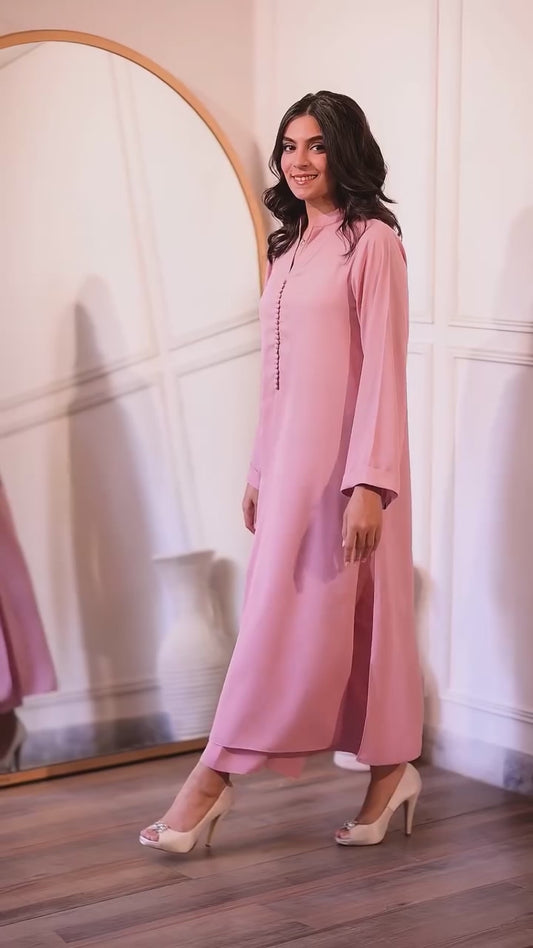 Luxery Pink Button Dress