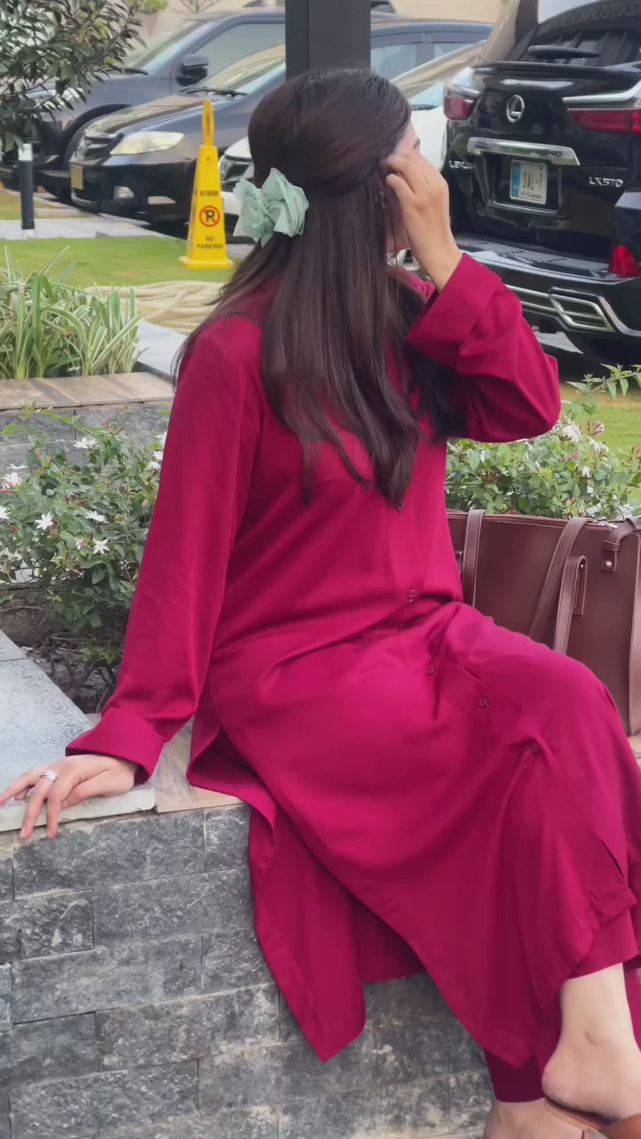 Casual Maroon Long Co-Ord