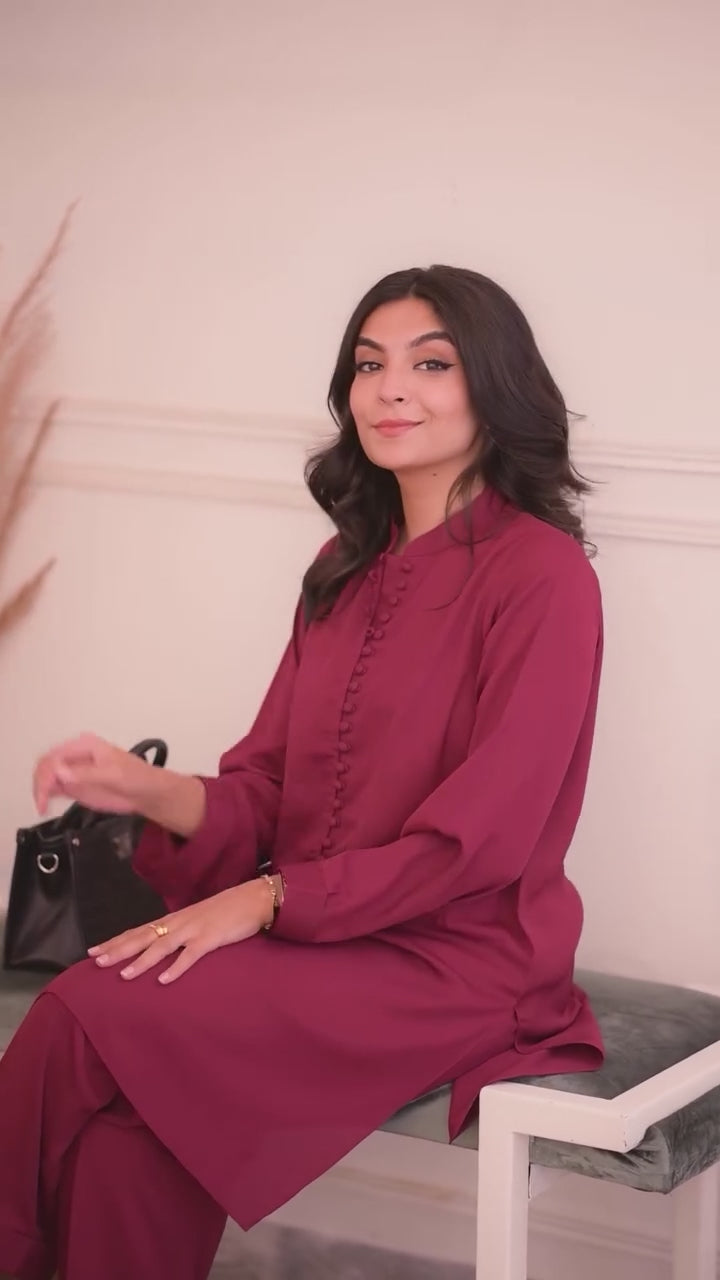 Maroon Short Buttoned Dress