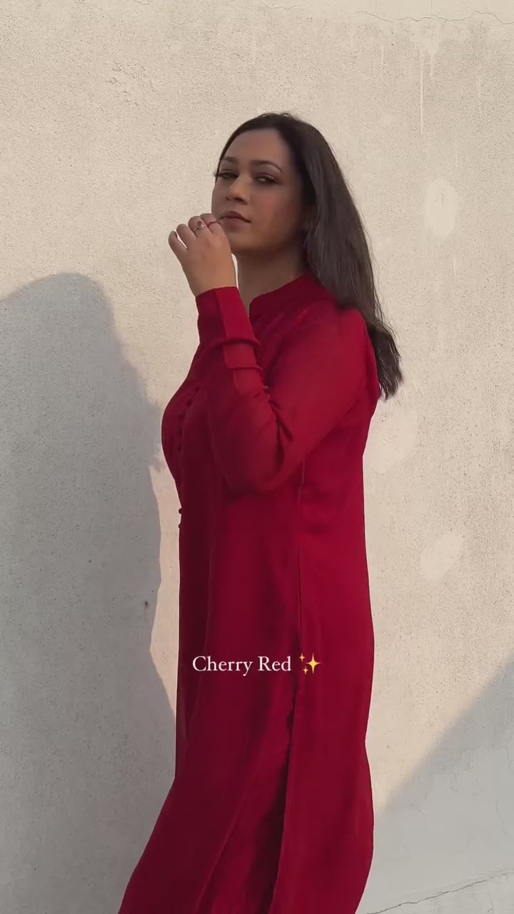 Pakistanni Red Long Button Dress