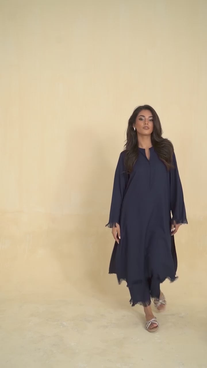 Navy Long Fringe Set