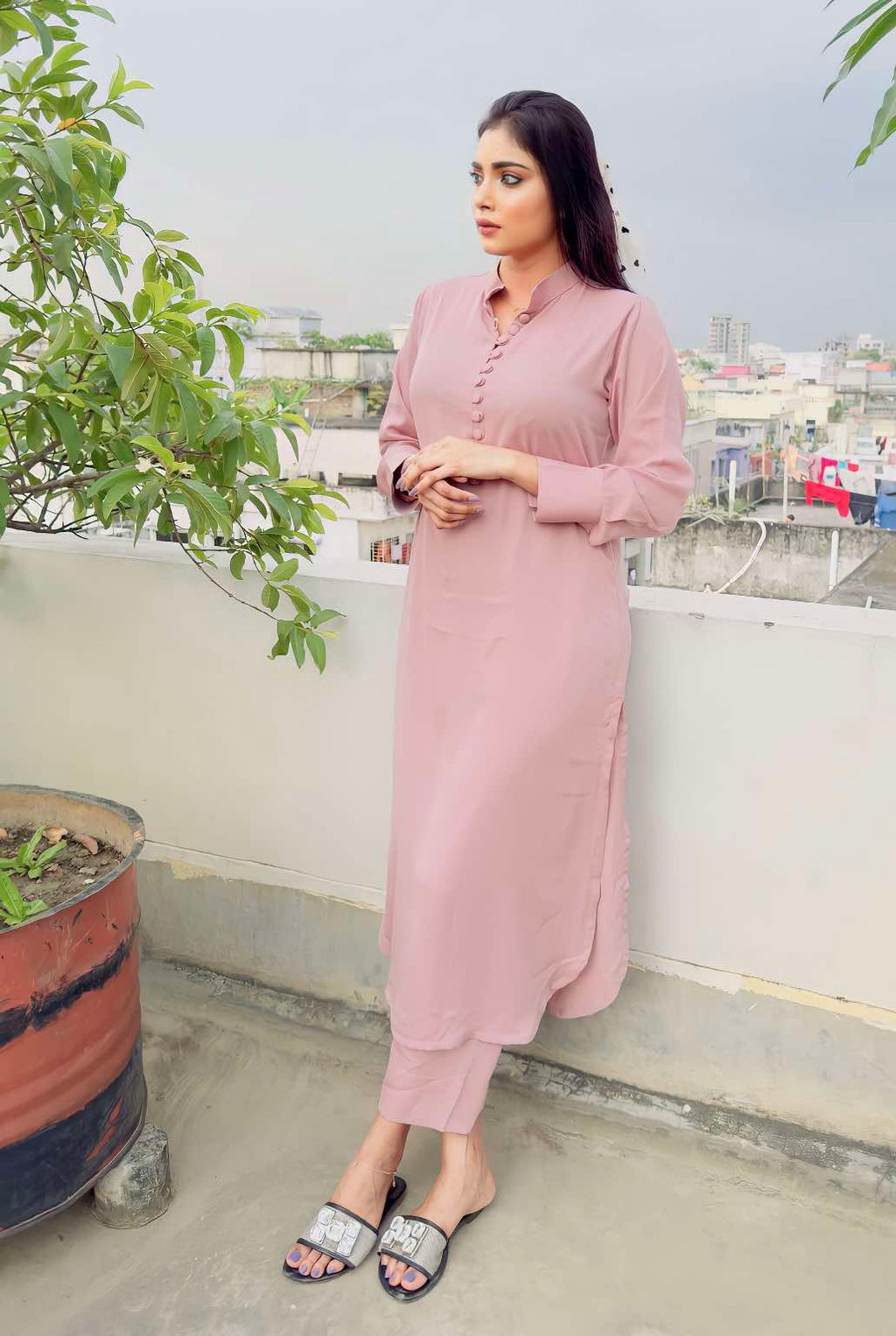 Pakistani Long Peach Button Set