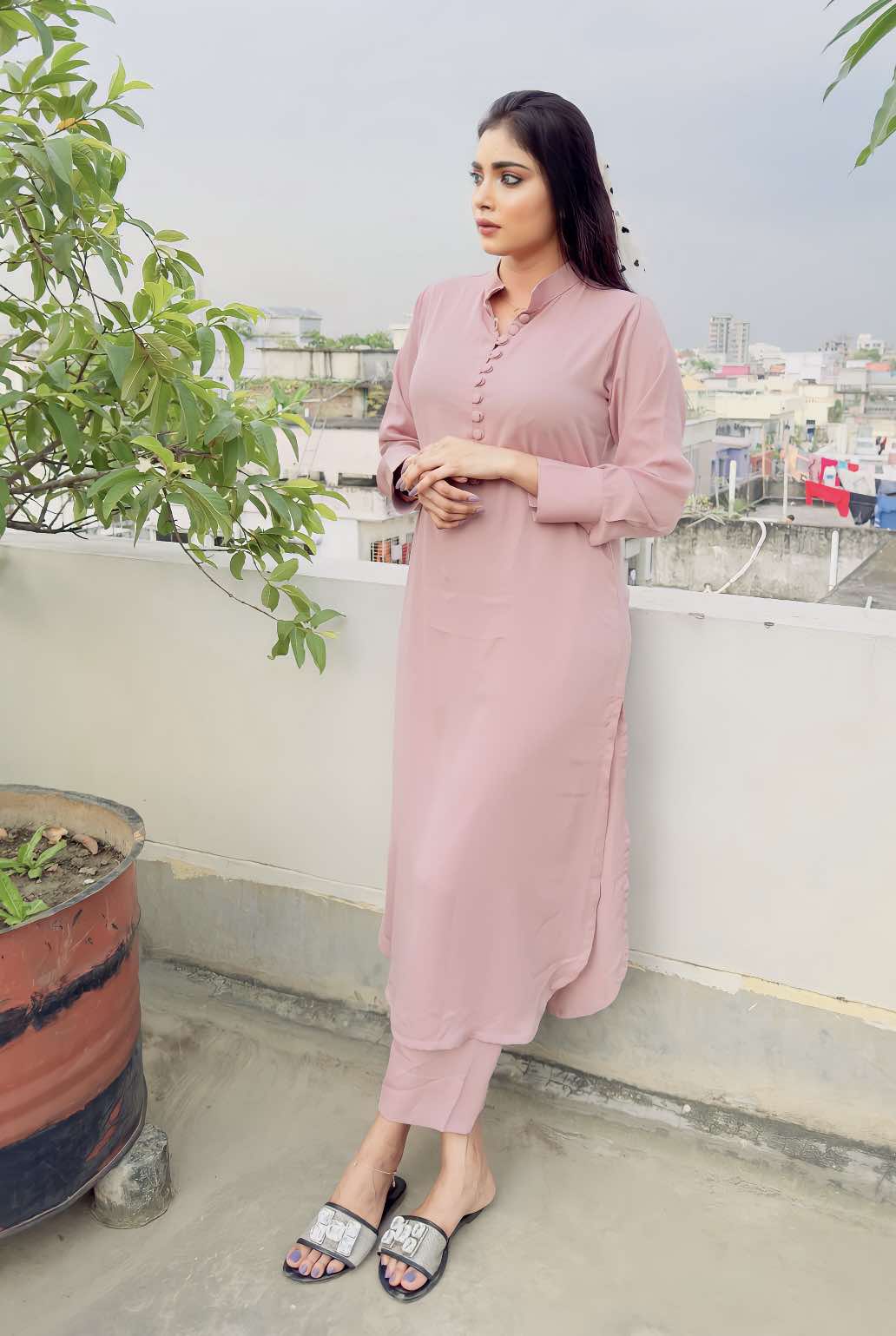 Pakistani Long Peach Button Set