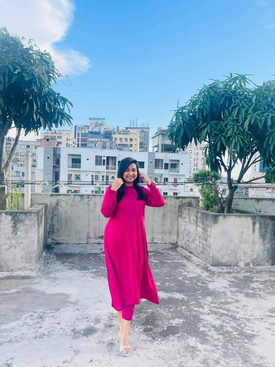 HOT PINK LONG KURTI SET