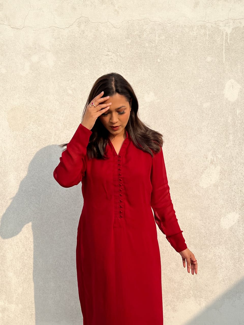 Pakistanni Red Long Button Dress