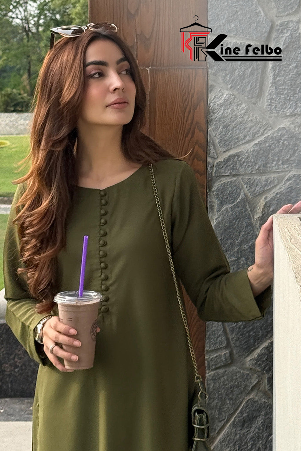 Casual luxury Olive Short Kurti with Farshi salwar set