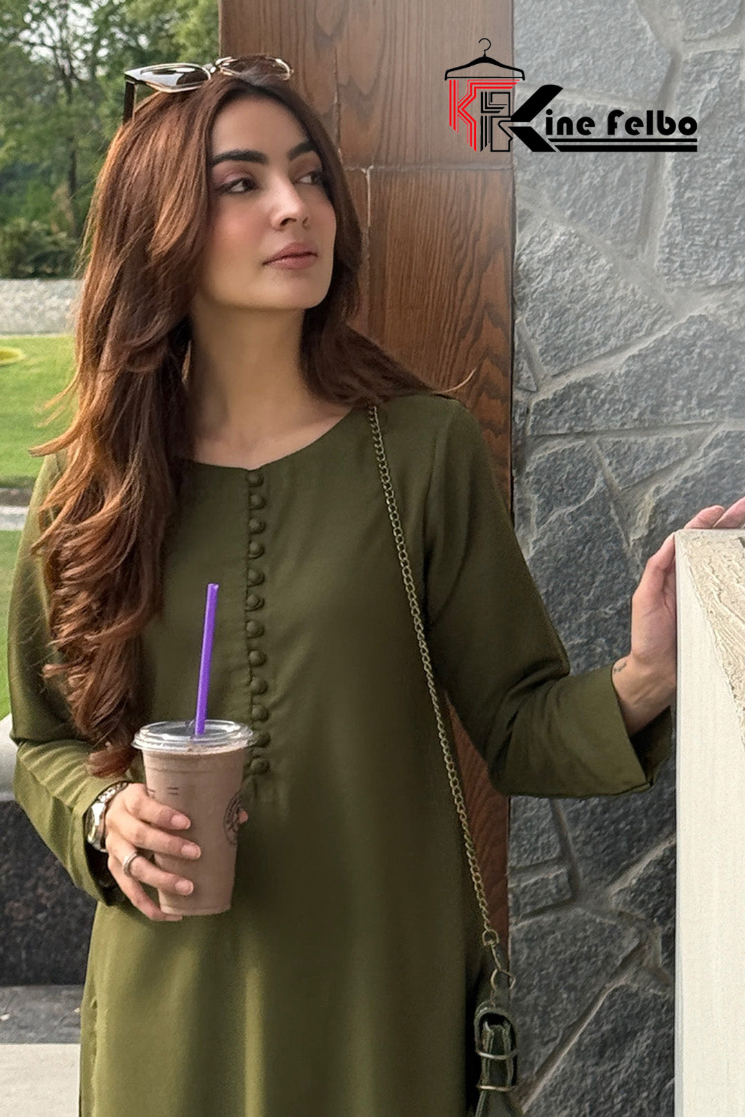 Casual luxury Olive Short Kurti with Farshi salwar set