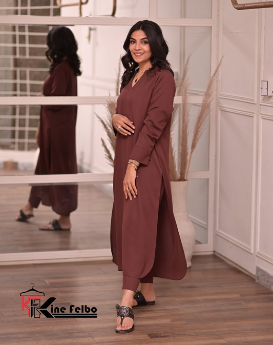 Luxury Long Kurti Set (Coffee Color)