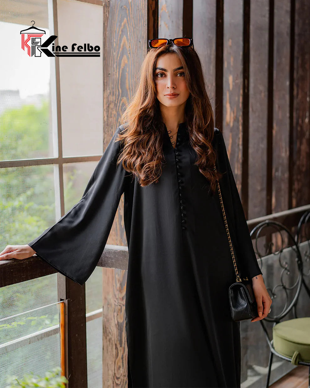 Noor Black Button  Kurta & Pants Set in Classic Black