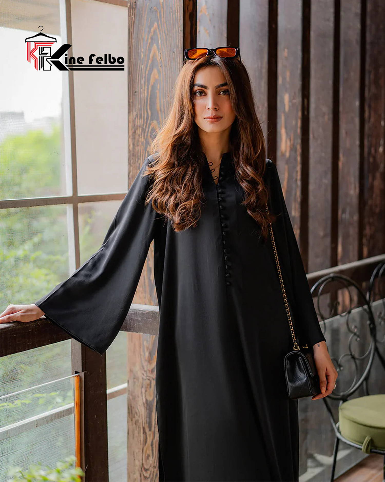 Noor Black Button  Kurta & Pants Set in Classic Black