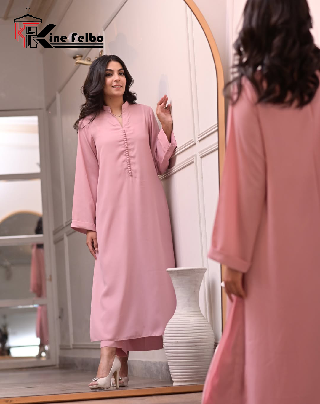 Luxury Pink Button Dress