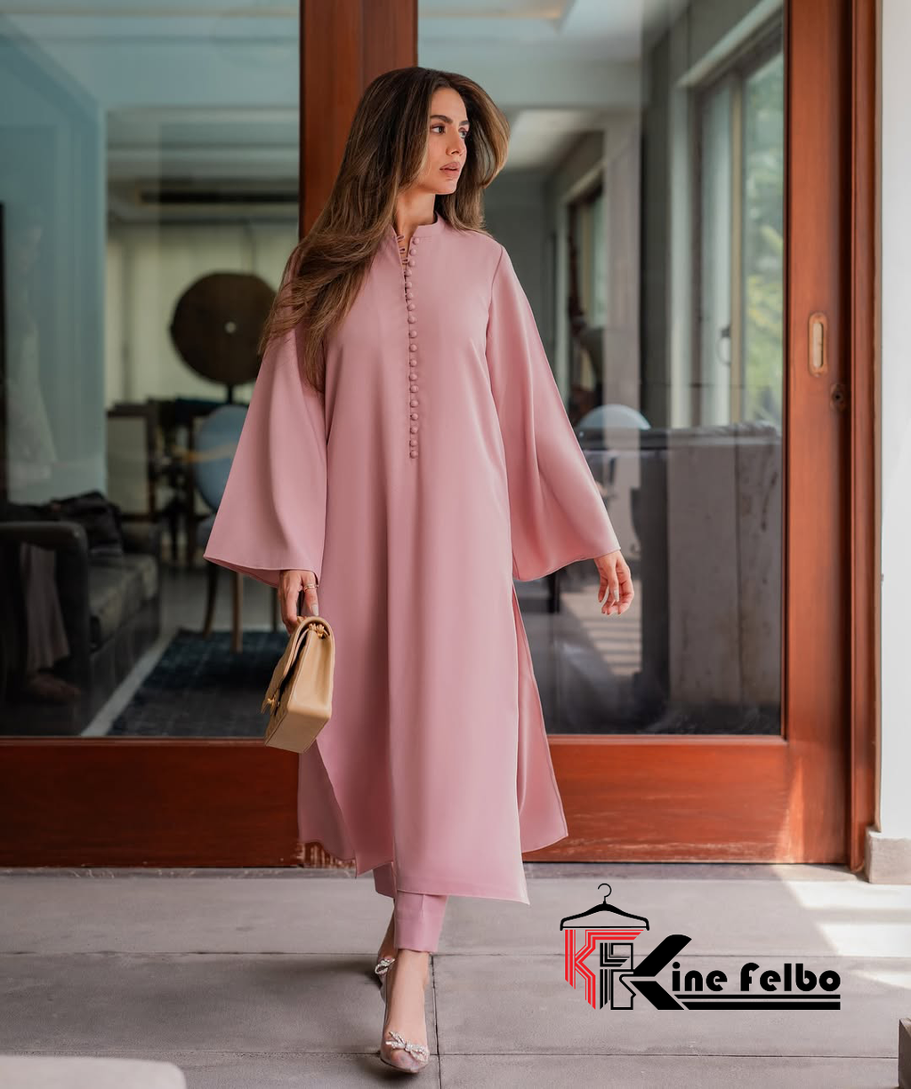 Noor Pink Long Button Set