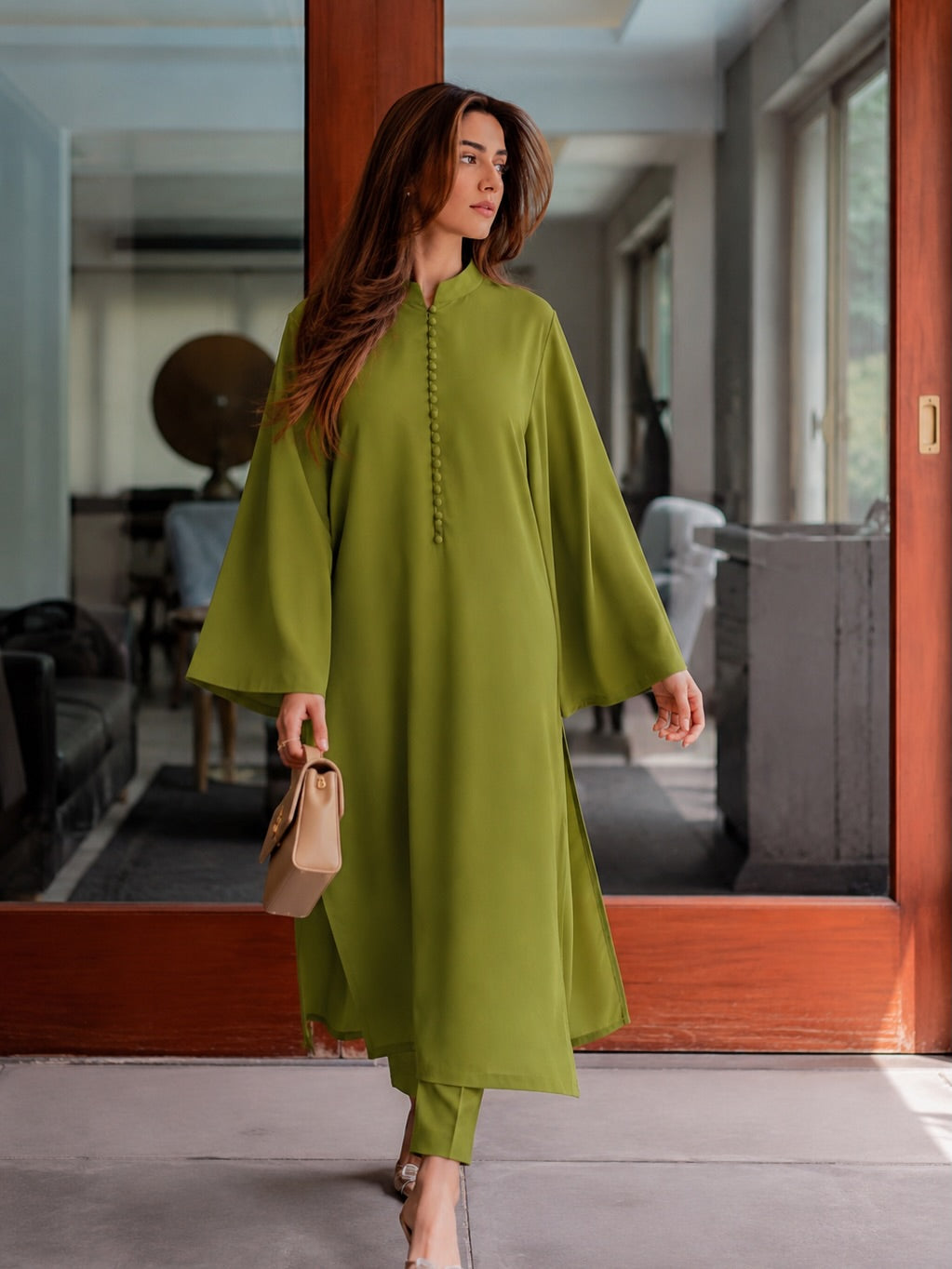 Noor Royal Blue  Long Button Set