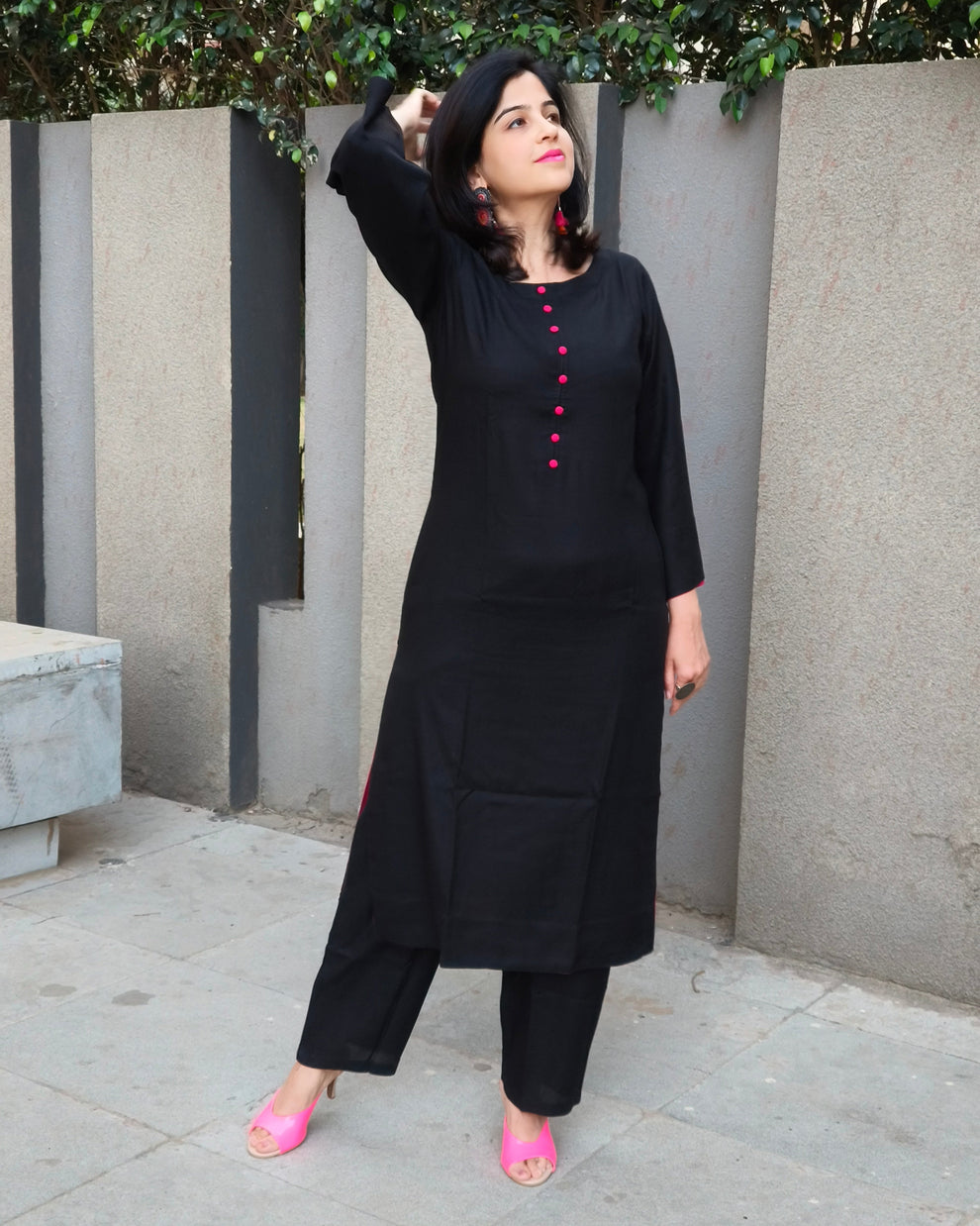 Lira Black Buttoned Set