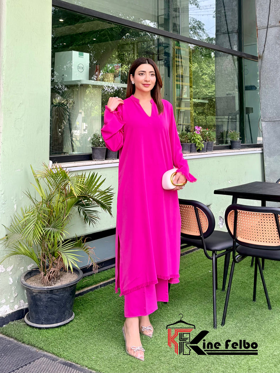Hot Pink Fringe Long Set