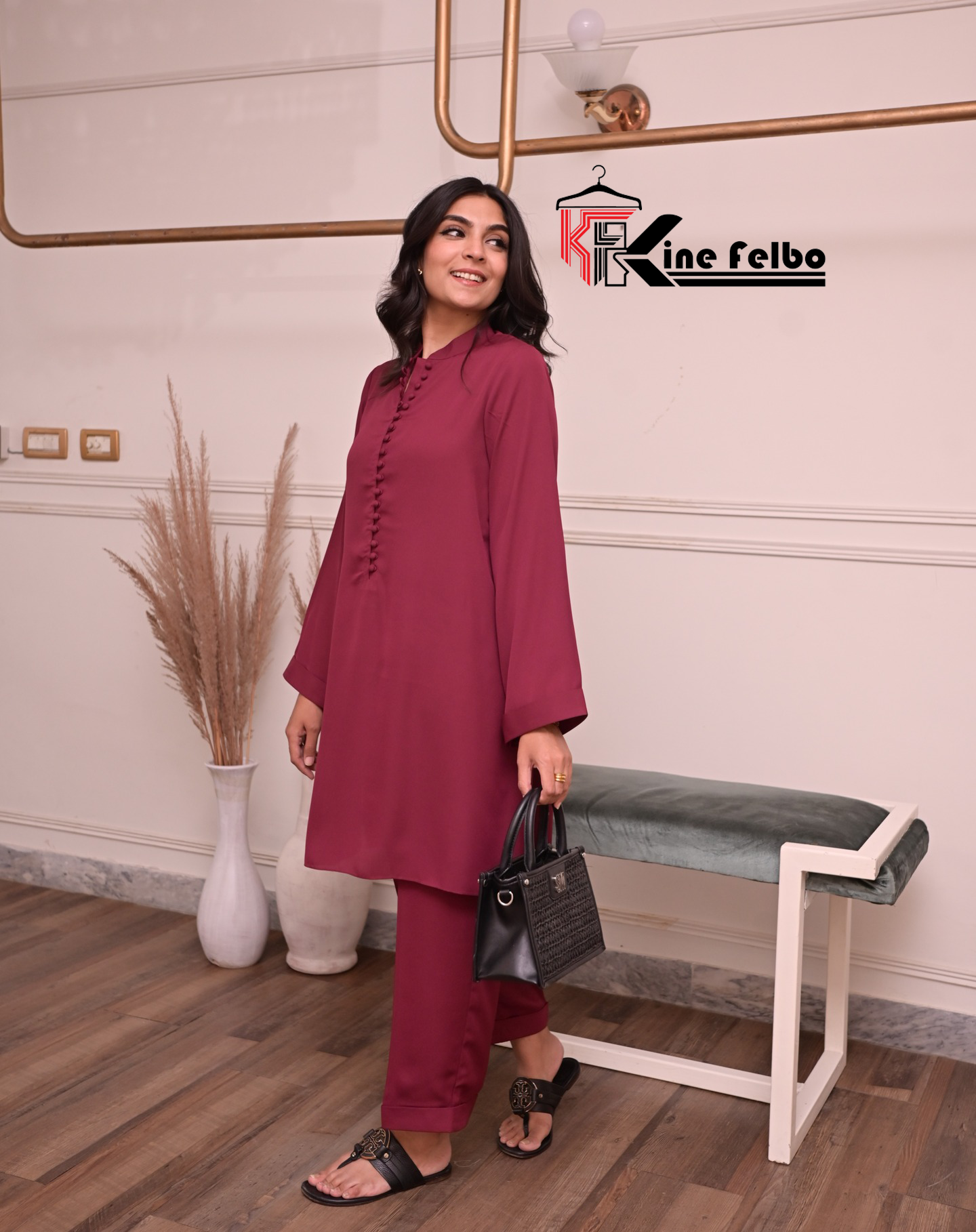 Maroon Short Buttoned Dress