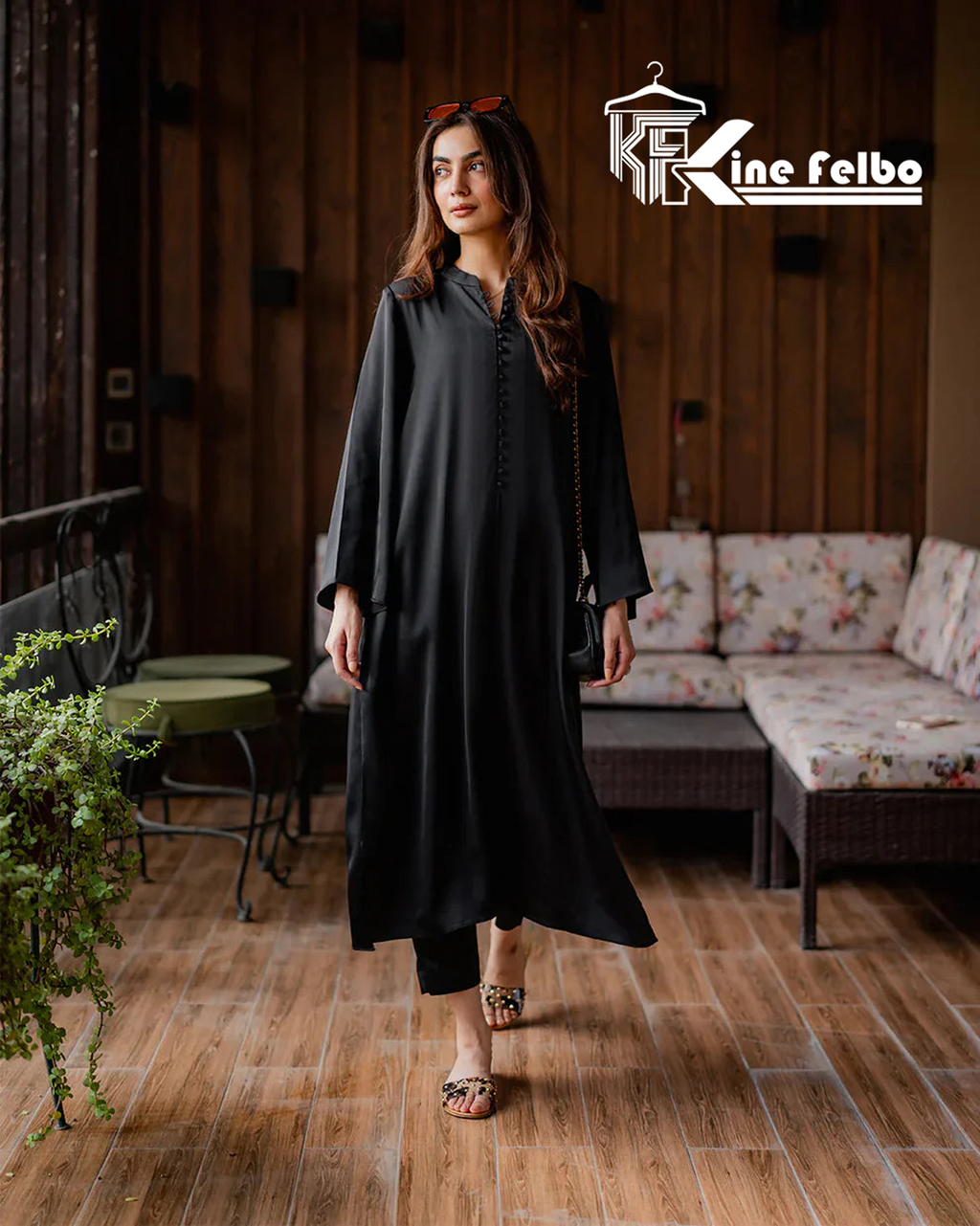 Noor Black Button  Kurta & Pants Set in Classic Black