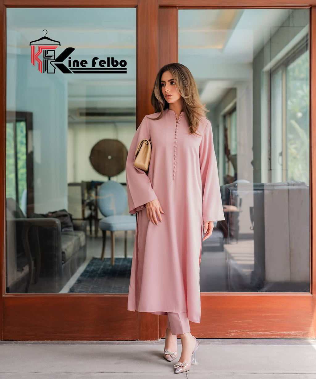 Noor Pink Long Button Set