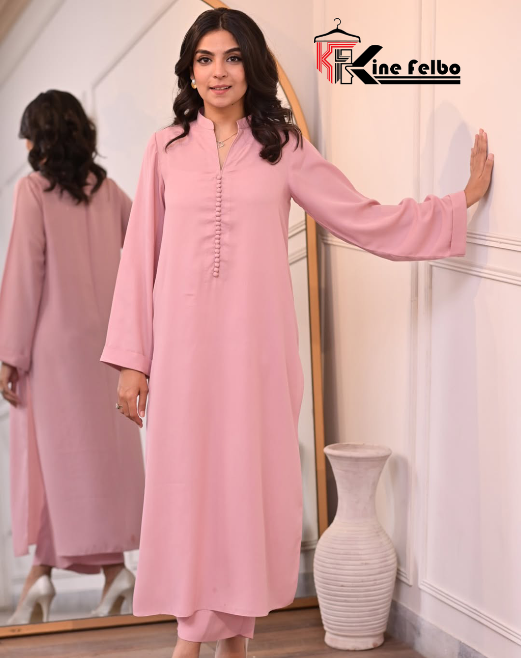 Luxury Pink Button Dress